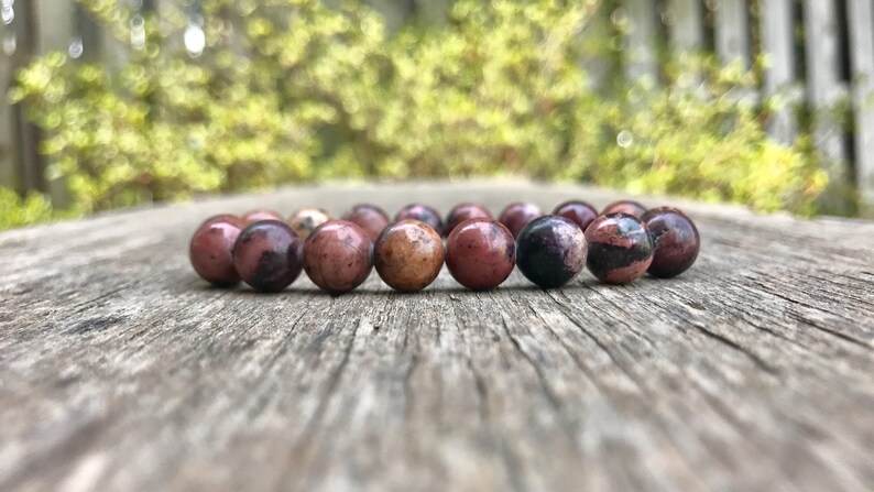 Chunky Bustamite Bracelet 10mm Bustamite Beaded Gemstone Bracelet Pink Brown and Black Bustamite Bracelet Stack Bracelet Gift Bracelet image 2