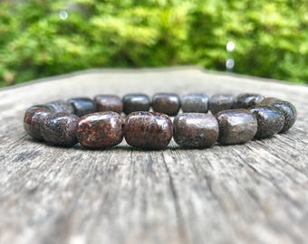 Chunky Dinosaur Gembone Barrel Bracelet 11 x 8mm Rare Fossilized Dino Bone Beaded Bracelet Petrified Dinosaur Bone Bracelet Energy Bracelet