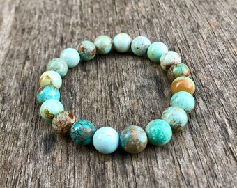 Chunky Hubei Turquoise Bracelet Pure Unstabilized 9mm Chinese Hubei Turquoise Gemstone Bracelet Blue Green Pastel Hubei Turquoise Rounds