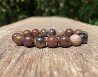 High Grade Chunky Dinosaur Gembone Bracelet 11mm Rare Fossilized Dino Bone Beaded Gemstone Bracelet Petrified Dinosaur Bone Bracelet