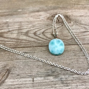 Dominican Larimar Pendant On Sterling Silver Chain & Clasp Natural Blue Pectolite Necklace .925 Sterling Silver Stefilia&#39;s Stone Necklace