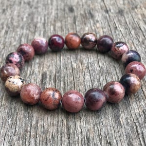 Chunky Bustamite Bracelet 10mm Bustamite Beaded Gemstone Bracelet Pink Brown and Black Bustamite Bracelet Stack Bracelet Gift Bracelet image 3
