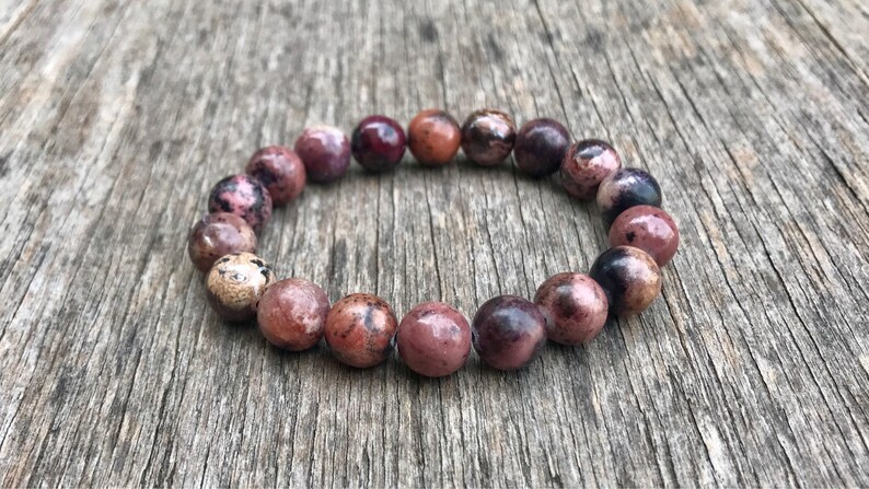 Chunky Bustamite Bracelet 10mm Bustamite Beaded Gemstone Bracelet Pink Brown and Black Bustamite Bracelet Stack Bracelet Gift Bracelet image 3