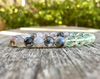 Bracciale Super Duo in Prehnite e Agata Fuoco e Ghiaccio di Grado A Bracciale con Pietre Prehnite e Agata Fuoco e Ghiaccio Braccialetto Regalo con Gioielli di Perline