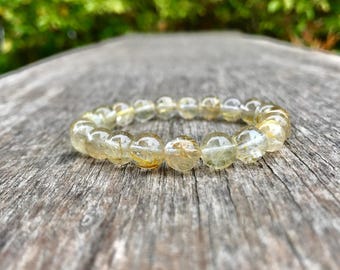 Golden Rutilated Quartz Bracelet Handmade 8mm Gold Hair Quartz Bracelet Golden Rutile Quartz Honey Gold Bracelet Stack Bracelet