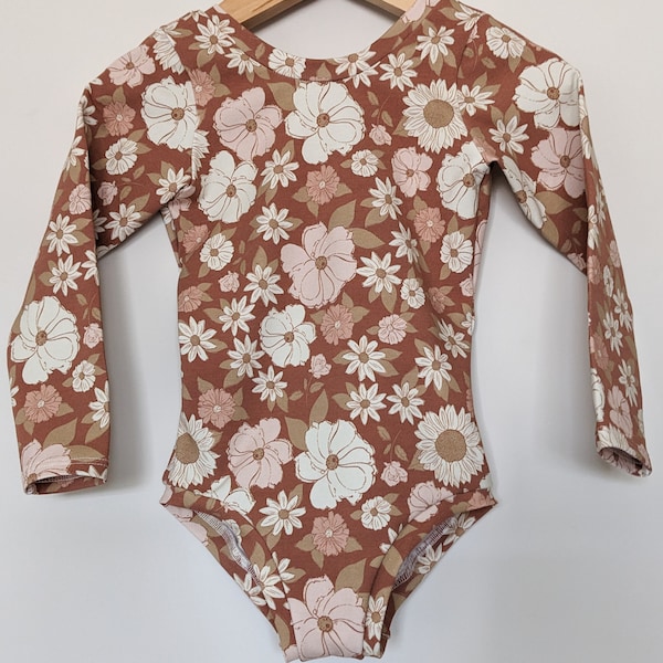 Flower Child Leotard - Organic Girls Leotards  - Dance Leotard - Leotard with optional snaps - Baby Leotard - Toddler Leotard