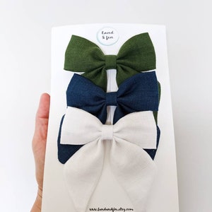 Leinen Sailor Bow Haarspange und Stirnband - Stoff Haarschleife - Mädchen Sailor Bows - Leinen Haarschleife - Neugeborenen Schleife Stirnband - Stoff Sailor Bow