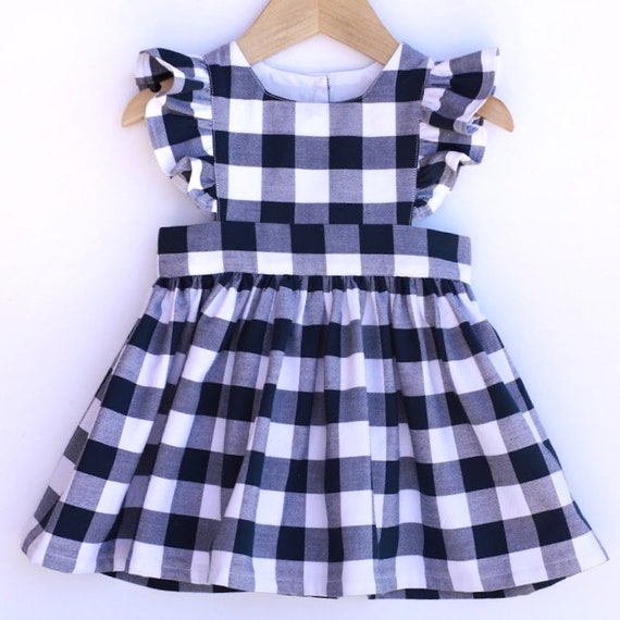 blue gingham pinafore dress