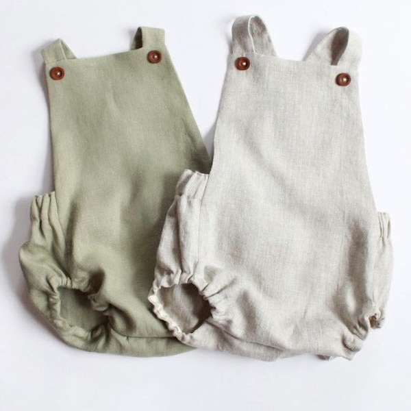 Linen Baby Romper - Linen Toddler Romper - Vintage Baby Romper - Baby Boy Coming Home Outfit - Newborn Photography Outfit Linen Baby Clothes