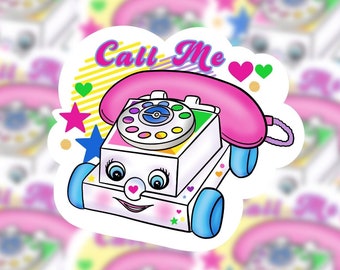 Toy telephone Sticker Call Me Sticker 90s Toys Vintage Fisher Price Inspired 90s Stickers 90s kids Gift for her Fisher Price Sticker