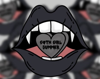Goth Girl Summer, Hot Girl Summer, Goth Girl Sticker, 90s Goth, Vampire Fangs, Vampire Lips, Goth Vampire, Vampire Girl, Pastel Goth