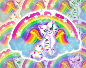 90's Rainbow Kitten, 90's Aesthetic, 90's Stickers, Retro Stickers, Rainbow Stickers, Rainbow Aesthetic, Kitten Stickers, 90's Kittens