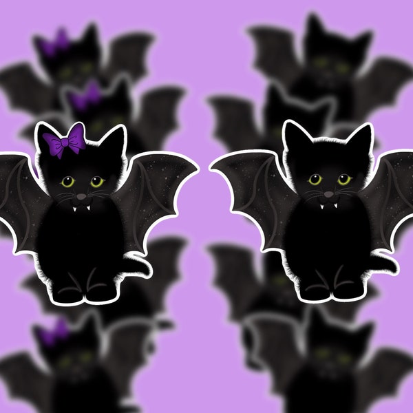 Halloween Bat Kitty, Lil Batty, Black Cat Sticker, Halloween Cat, 90's Halloween, Vampire Kitty Cat