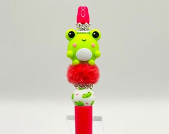Cute Frog Pen, Princess Frog Pen, Queen Frog Pen, Teacher Gift, Mothers Day Gift, Y2K, Millennial, Beadable Pen, Refillable Pen, Custom Pen