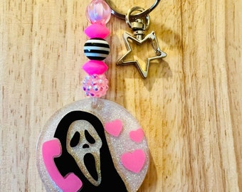 Ghostface Keychain, Scream Keychain, Call Me Keychain, Teen Gift, Pink Halloween, Pastel Goth, Nostalgic Gift, Trendy Keychain, Pink Goth