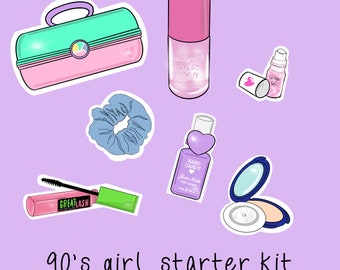 90's Girl Starter Pack Stickers 90's girl makeup 90s aesthetic 90s Caboodle Stickers 90s Accessories 90s Stickers