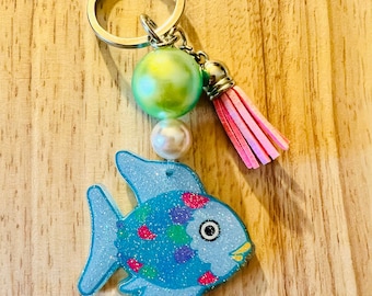 Rainbow Fish Keychain, Storybook Keychain, Teacher Gift, Fish Keychain, Millennial things, 90s kids, Nostalgic Gift, Nostalgic Keychain