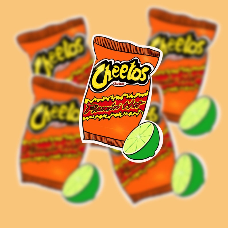 Autocollant Flamin' Hot Cheetos, Hot Cheetos et Lime, autocollants des années 90, autocollants de collations mexicaines, collations au collège, esthétique Hot Cheetos image 1