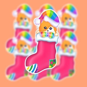 90's Christmas inspired Kitten Stocking Sticker, 90's Christmas, Stocking Stuffer