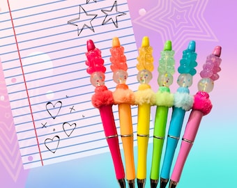 Stylo ours en peluche, stylo perlé, cadeau adolescent, cadeau enseignant, stylo arc-en-ciel, stylo fierté, arc-en-ciel, oursons gommeux, thème bonbons, stylos personnalisés, cadeau personnalisé