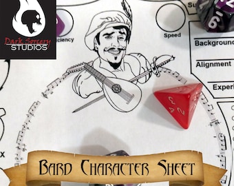 Illustrated Bard Character Sheet for Dungeons and Dragons 5e