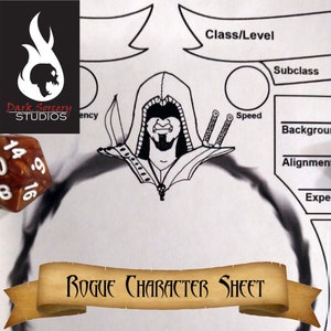 Illustrierter Schurke Charakterbogen für Dungeons & Dragons 5e