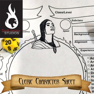 Illustrierter Kleriker Charakterbogen für Dungeons and Dragons 5e
