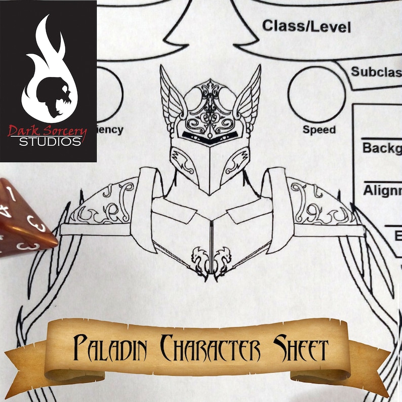 Illustrated Paladin Character Sheet for Dungeons &amp; Dragons 5e - Etsy