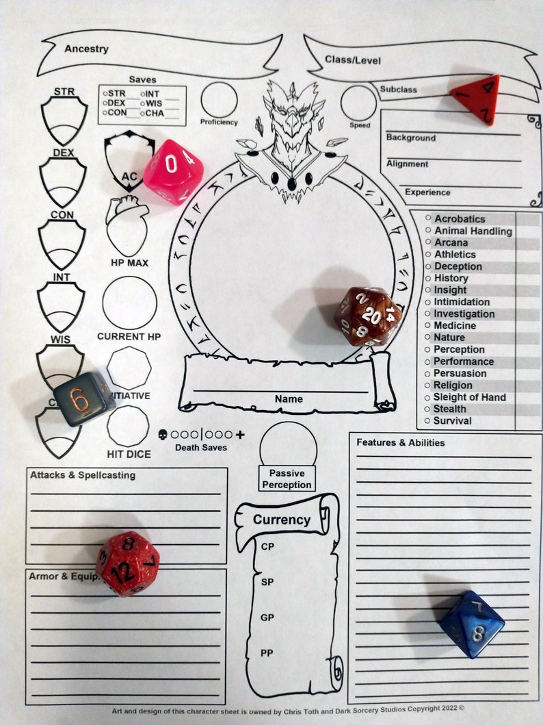 Illustrated Sorcerer Character Sheet for Dungeons &amp; Dragons 5e - Etsy