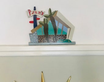 Mid-Century Modern Googie Icon Pan’s Diner Hand painted  doorframe / picture ornament