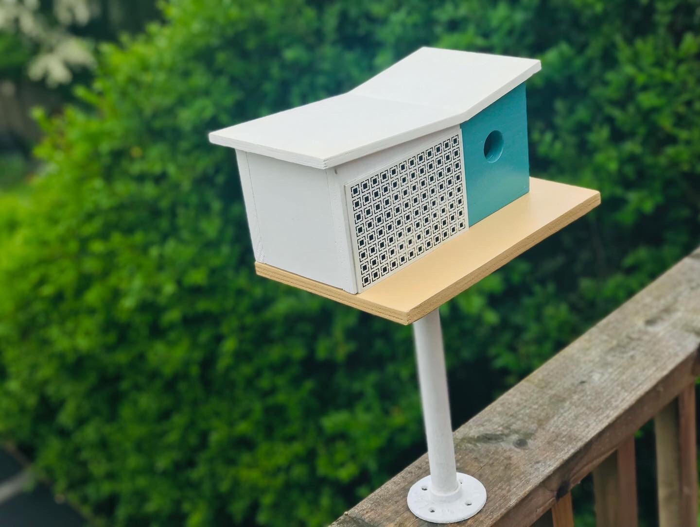 Palm Springs Style Birdhouse With a Butterfly Roof, Screen and Planter ... - Palm Tree Style Birdhouse