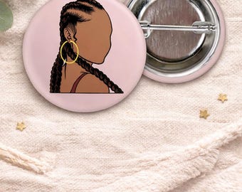 Black Girl with Braids Pinback Button | Black Culture