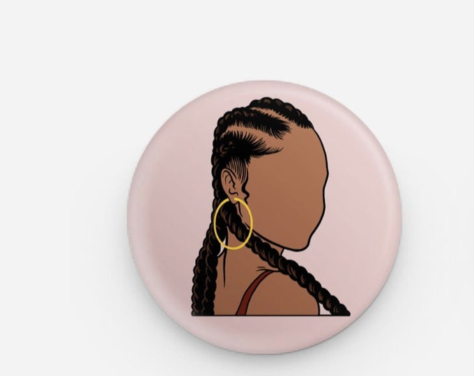 Black Girl with Braids Pinback Button | Black Culture Button | Black Girl Magic | Black Owned Shop