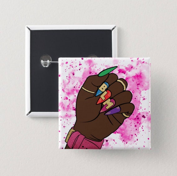 Black Girl Magic Nails  Square Button | Black girl magic | Melanin Pins | Black Girl Pins | Black Girl Pin Back Buttons