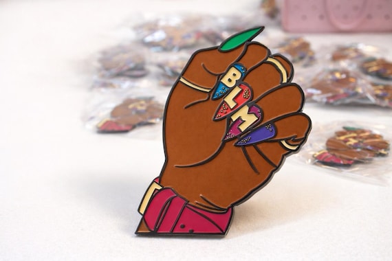 Black Lives Matter Enamel Pin 1.75” | BLM Raised Fist Pin | Black Girl Magic Activist Pin | Melanin Pride Jacket Tote Badge