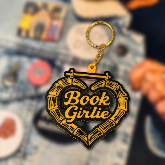 Book Girlie 3D Printed Keychain Bamboo Heart Charm | Reader Gift | Book Lover Accessory | Cute Purse Charm