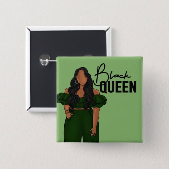 Black Queen Pinback Button | Melanin Magic Square Pin