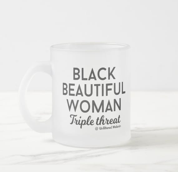 Black Beautiful Woman Triple Threat Frosted Glass Mug | Black Girl Mug | Afro Drink-ware