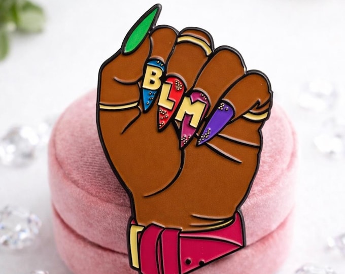 Black Lives Matter Enamel Pin 1.75” | BLM Raised Fist Pin | Black Girl Magic Activist Pin | Melanin Pride Jacket Tote Badge