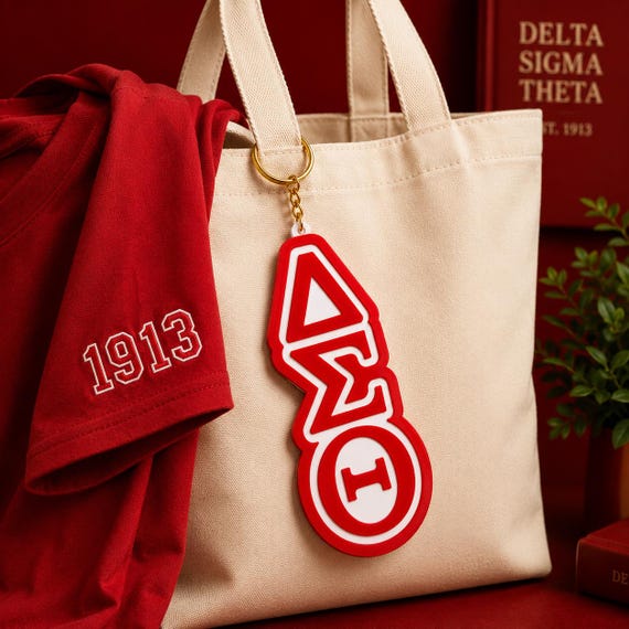 Delta Sigma Theta Inspired Bag Charm XL 8.5in | ΔΣΘ Keychain | Greek Letter Purse Charm | 3D Printed Sorority Gift | Red Keychain