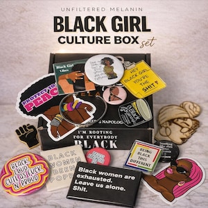 Unfiltered Melanin Black Culture Collector Box | 16-Piece Premium Pin & Accessory Set | Statement Bundle for Black Girl Expression