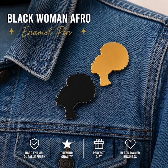 Black Woman Afro Pin | Hard Enamel Lapel Pin | Natural Hair Accessory | Black Girl Gift