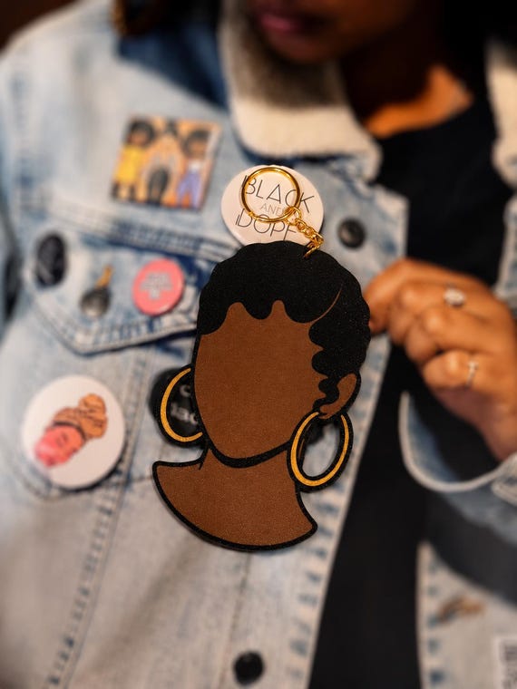 80s & 90s Finger waves Black Girl Hairstyle Keychain | Fingerwaves | Retro Melanin Keychain Accessory