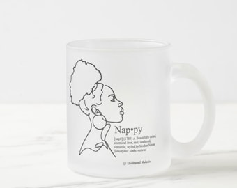 Nappy Definition Frosted Glass Mug | Black Girl Mug | Afro Drink-ware