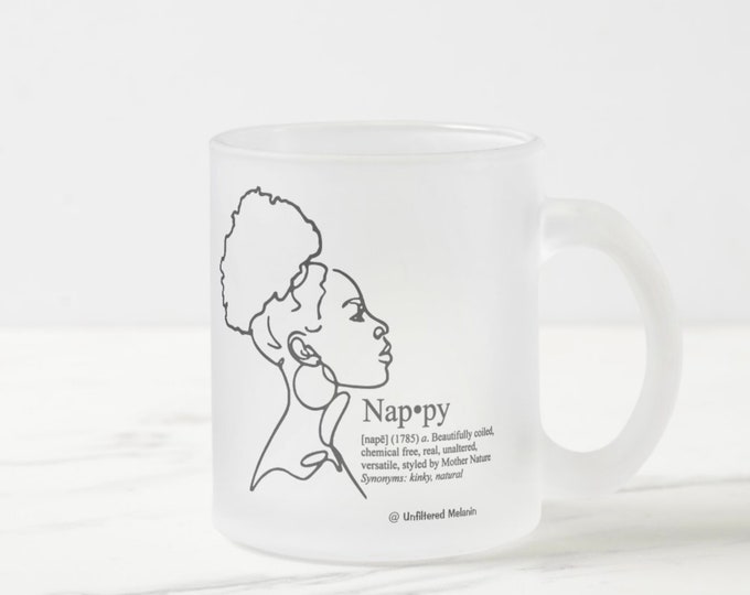 Nappy Definition Frosted Glass Mug | Black Girl Mug | Afro Drink-ware