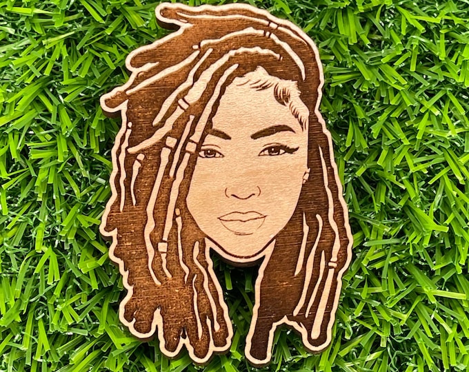 Black Woman with Locs Pinback button| Wooden Pin Back Buttons
