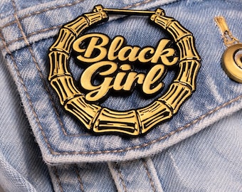 Bamboo Earring Enamel Pin, Gold Bamboo Hoop Pin, Black Girl Pin, Statement Pin, Black Owned Gift, Jacket Pin, Backpack Pin