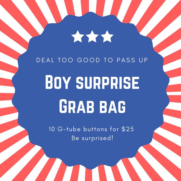 Boy Grab Bag with 10 buttons G Tube Cover / G Tube Pad / GJ Tube / Peg / Feeding Tube /