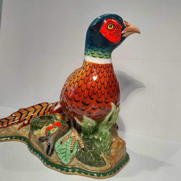 Lynn Chase Iconic “Winter Game Birds” series Ring-necked Pheasant candle holder