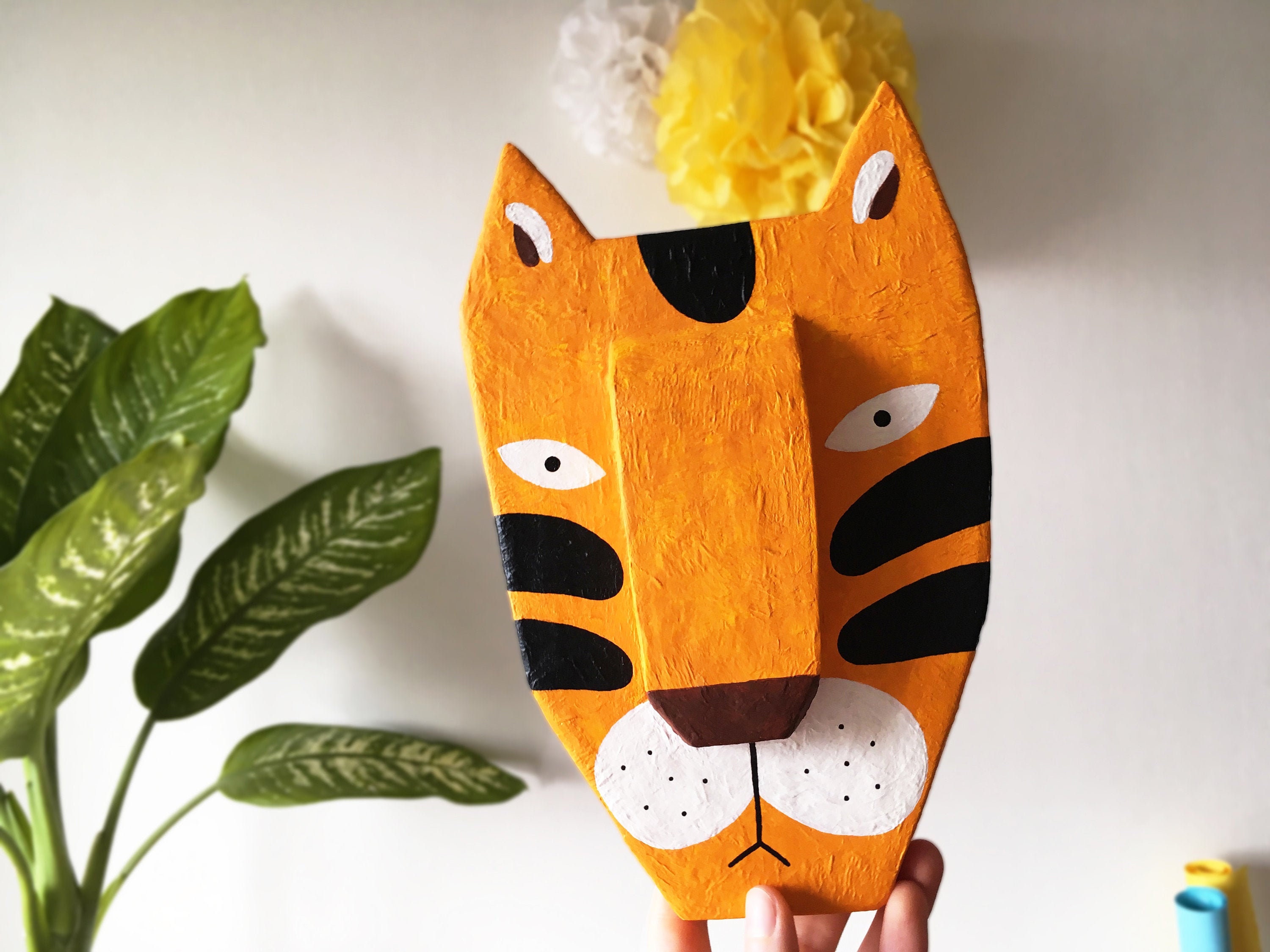 Tiger Papier Mache Animal Orange Home Decor | Etsy